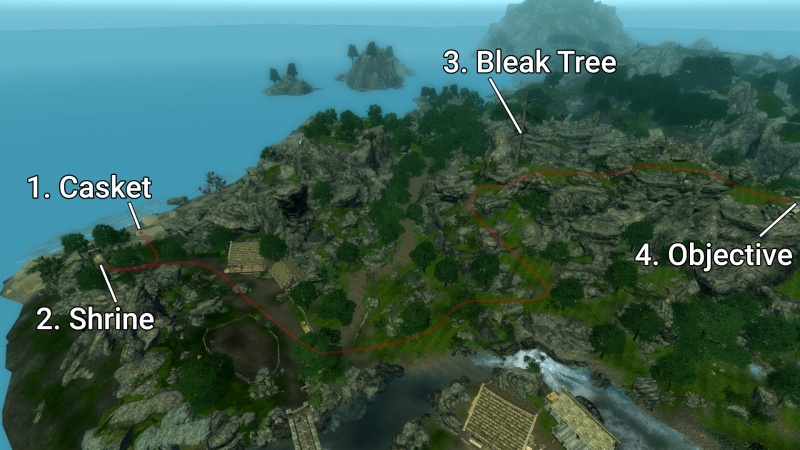 The path and locations visited throughout the quest.